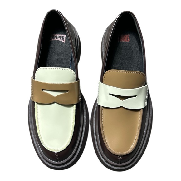 Camper Twins Loafers Women's 38 Brown White Classy Preppy US 7.5 Mismatch - Picture 2 of 5